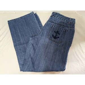 Liz Claiborne Petite Bootcut Jeans Women's Size 12 Anchor Embroidered Blue Denim